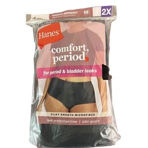 Hanes Comfort Period Briefs 4 Pack Moderate Absorbency Black 2X Plus Size 40MCPC